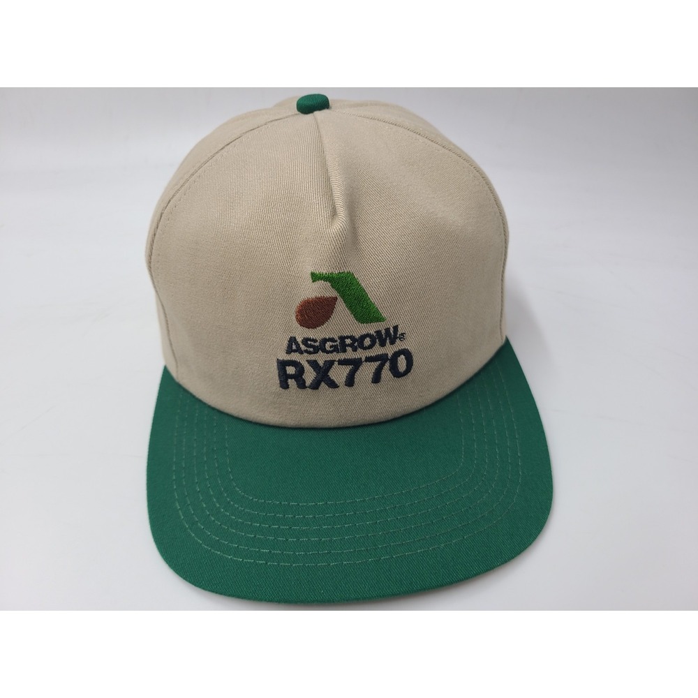 Vintage Asgrow Soybean Seed‎ RX770 K-Products Snapback Hat Cap Farm Beige Green